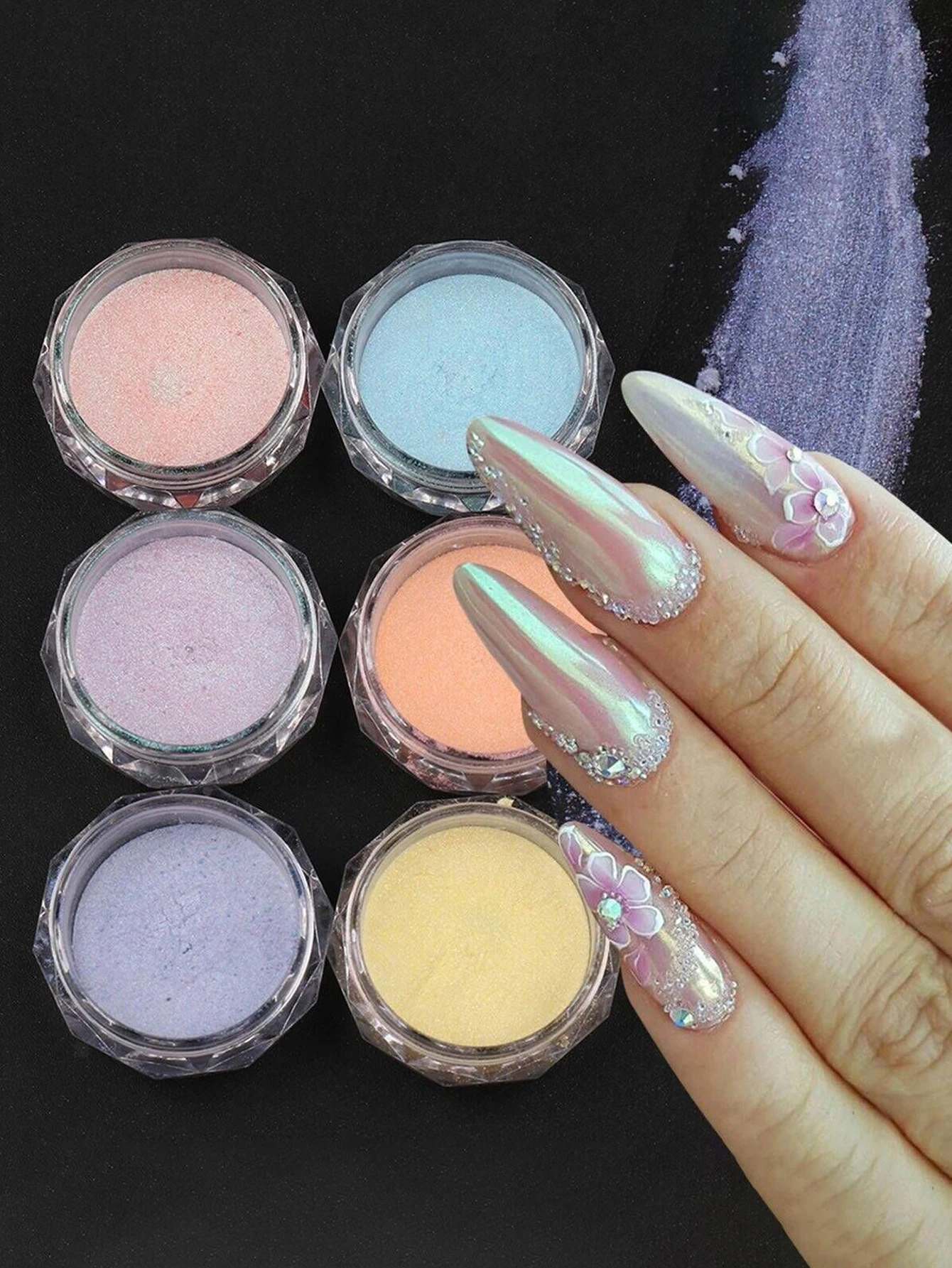 Pearl White Nails Glitter Dust Chrome Moonlight Rubbing on Powder Silver Shell Mirror Pigment Nail Art Supplies Decoration