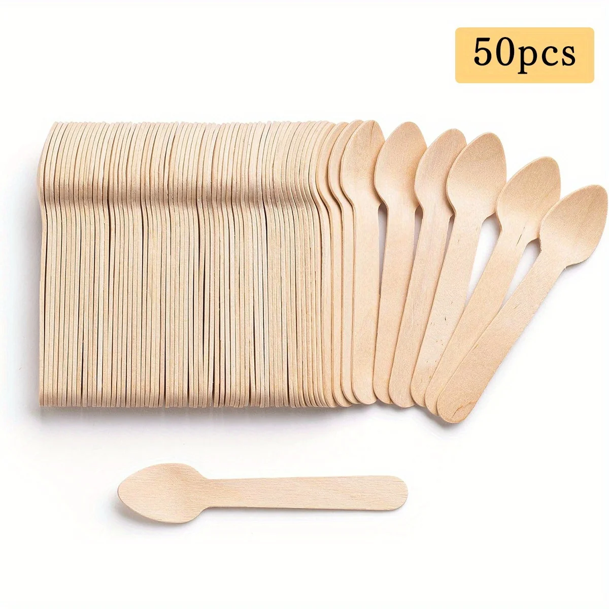 50Pcs Disposable Spoons (Approximately 9.6cm) Wooden Mini Dessert Spoons, Dessert Spoons, Tasting Spoons, Suitable for Parties, Gatherings, Holiday Celebrations, and Can Be Used by Multiple Guests