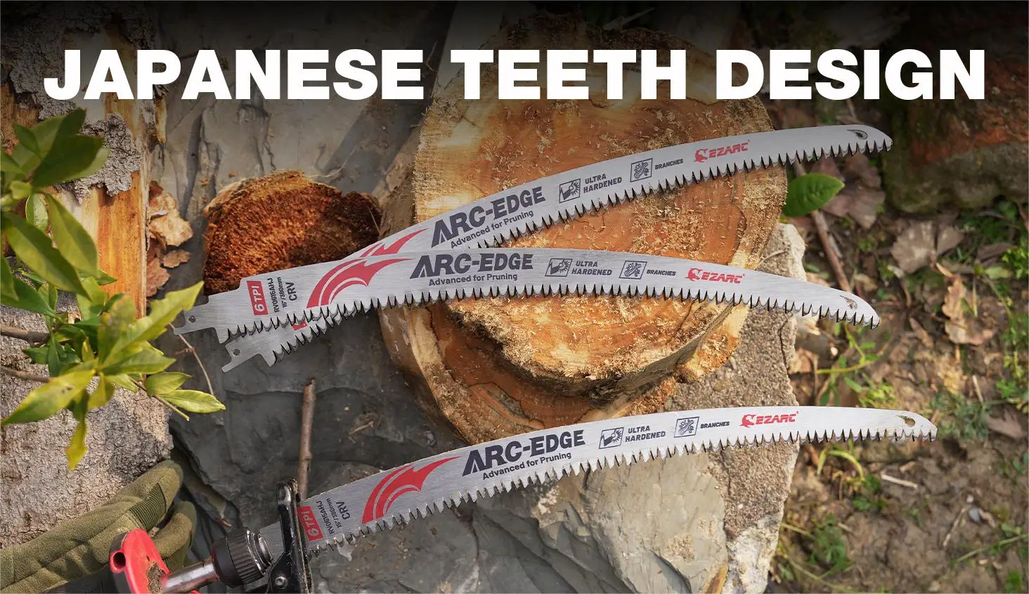 EZARC 9''/12"/15'' Japanese Teeth Reciprocating Saw Blades, 6TPI Arc Tooth Pruning Blades for Tree Trimming, Wood Cutting
