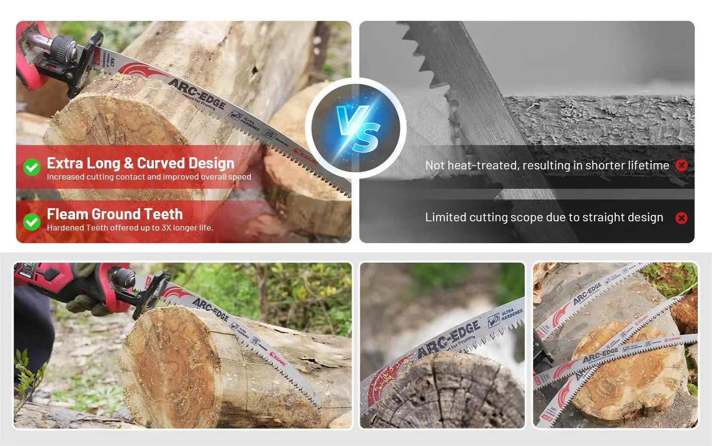 EZARC 9''/12"/15'' Japanese Teeth Reciprocating Saw Blades, 6TPI Arc Tooth Pruning Blades for Tree Trimming, Wood Cutting
