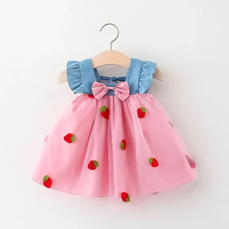 Baby Girl Dress Summer Cherry Mesh Girl's Dress Cute Beach Baby Dress Baby Girl Clothes