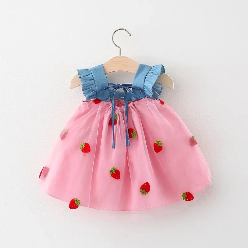 Baby Girl Dress Summer Cherry Mesh Girl's Dress Cute Beach Baby Dress Baby Girl Clothes