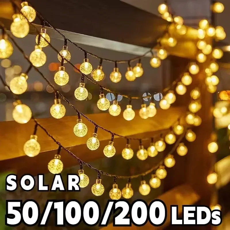 22M Solar String Lights Outdoor Led Crystal Globe Lights Waterproof Solar Festoon Fairy Light for Garden Christmas Outdoor Decor