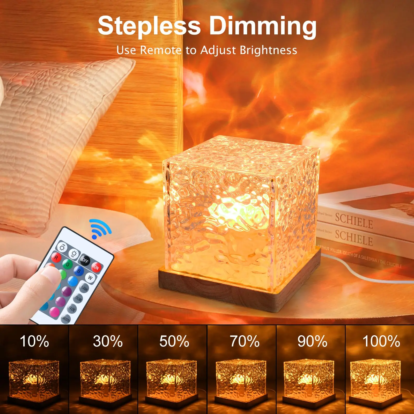 16Colors Ocean Wave Aurora Projector Light Touch LED Night Light Remote Dimmable Auto Rotating USB Powered Gift Party Decoration
