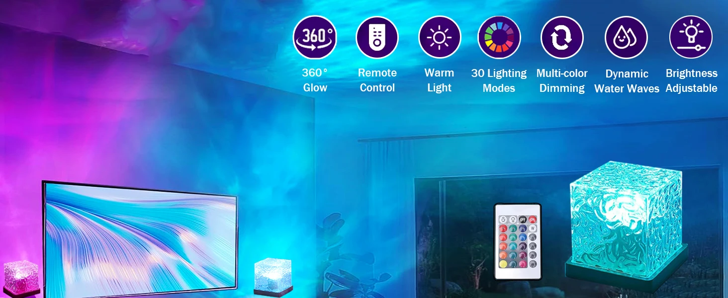 16Colors Ocean Wave Aurora Projector Light Touch LED Night Light Remote Dimmable Auto Rotating USB Powered Gift Party Decoration