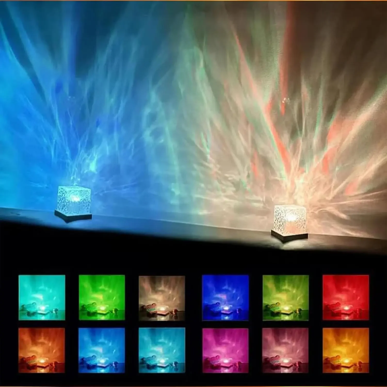 16Colors Ocean Wave Aurora Projector Light Touch LED Night Light Remote Dimmable Auto Rotating USB Powered Gift Party Decoration