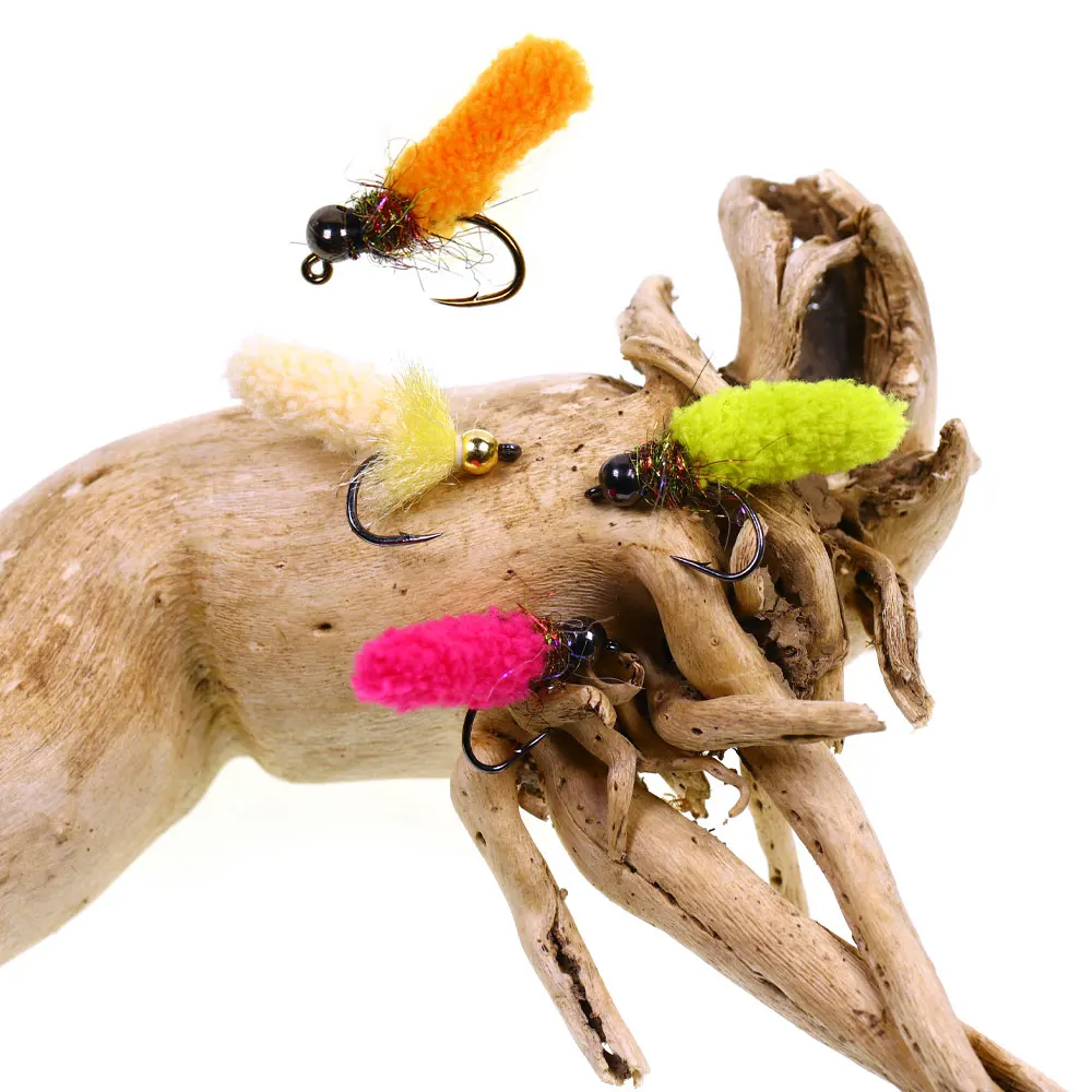 Bimoo 6PCS Brass /Tungsten Bead Head Mop Fly Artificial Crane Fly Caddis Larva Wet Jig Nymph Fly Trout Grayling Fishing Lures