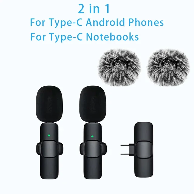 Mini Wireless Lavalier Microphone Windproof Wool Replaceable for iPhone Android YouTube Vlog Audio Recording
