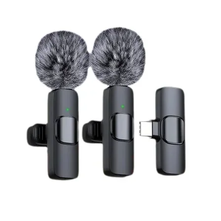 Mini Wireless Lavalier Microphone Windproof Wool Replaceable for iPhone Android YouTube Vlog Audio Recording