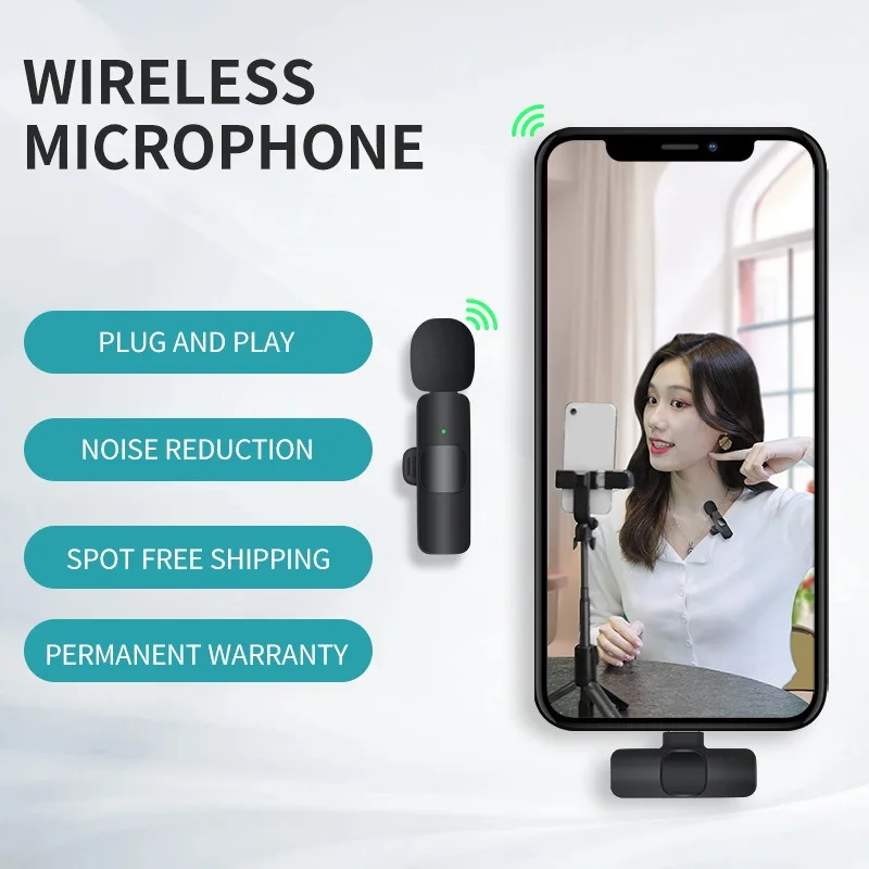 Mini Wireless Lavalier Microphone Windproof Wool Replaceable for iPhone Android YouTube Vlog Audio Recording