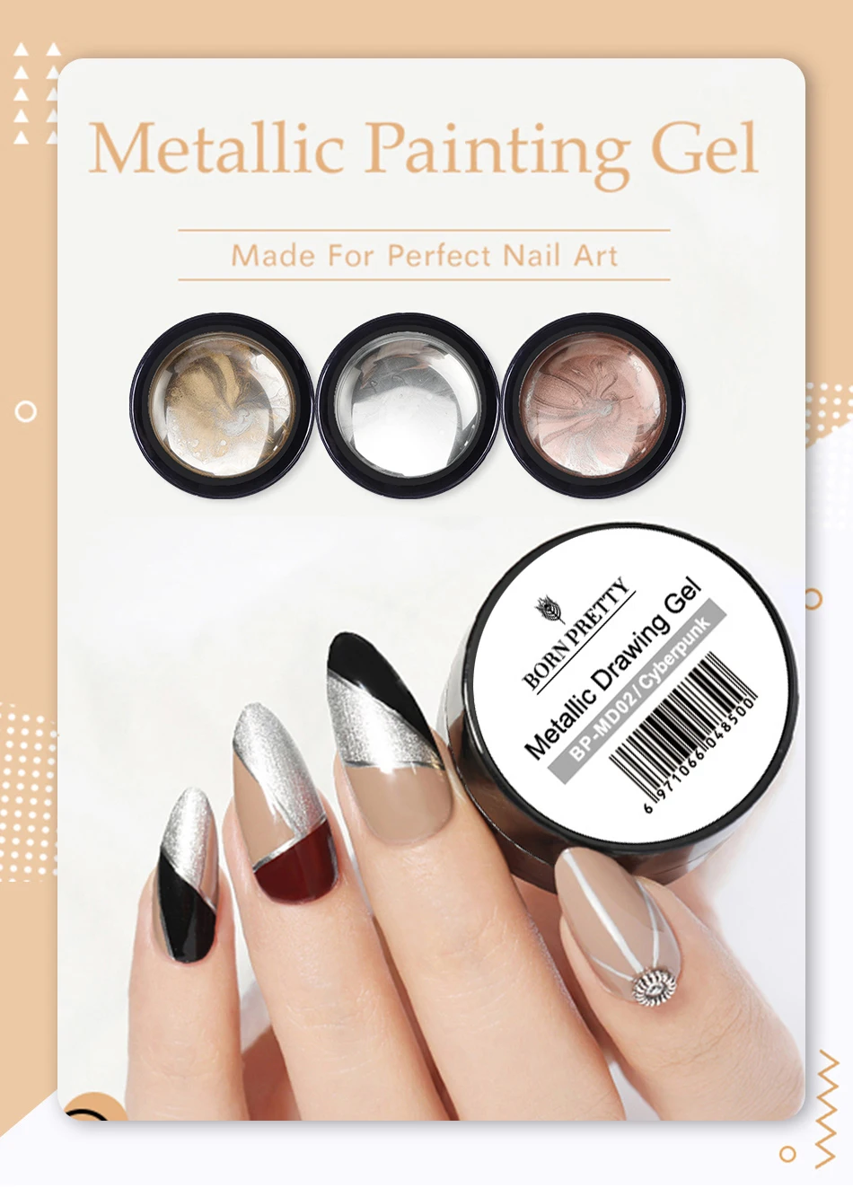 BORN PRETTY 5ML Gold Metallic Gel Polish Sliver Mirror Effect French Design Line Flower Drawing Gel UV Soak Off Varnish Manicure