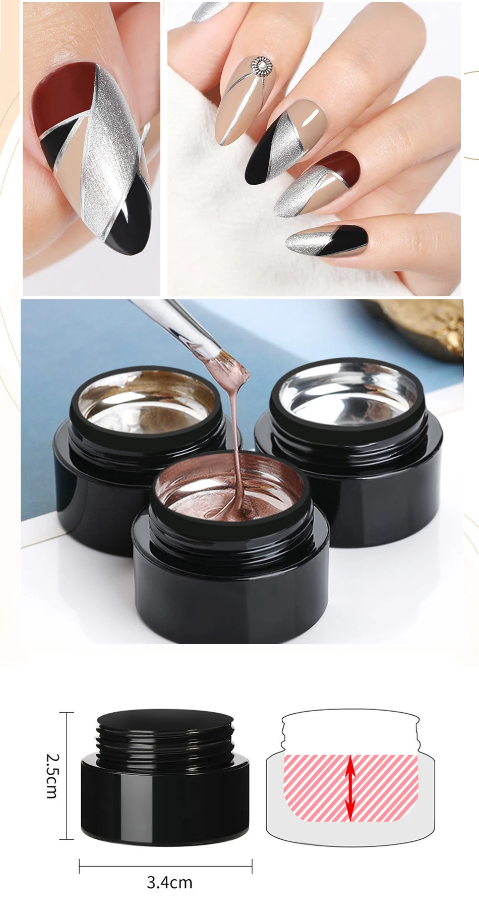 BORN PRETTY 5ML Gold Metallic Gel Polish Sliver Mirror Effect French Design Line Flower Drawing Gel UV Soak Off Varnish Manicure