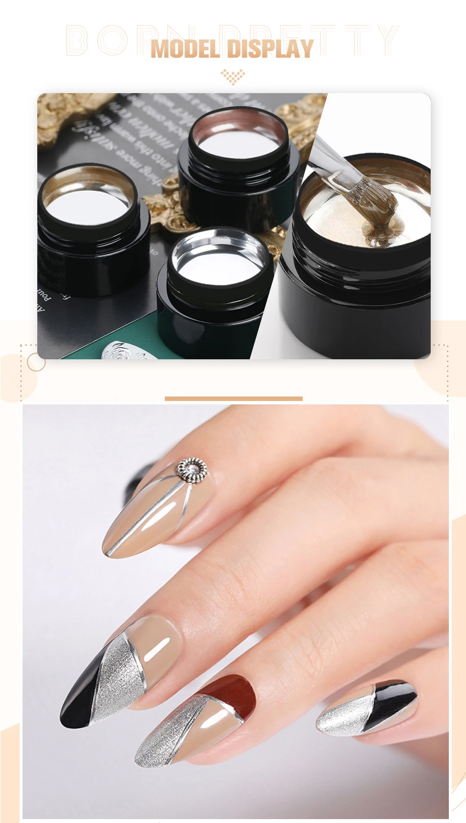 BORN PRETTY 5ML Gold Metallic Gel Polish Sliver Mirror Effect French Design Line Flower Drawing Gel UV Soak Off Varnish Manicure