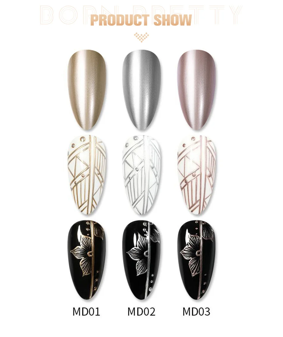 BORN PRETTY 5ML Gold Metallic Gel Polish Sliver Mirror Effect French Design Line Flower Drawing Gel UV Soak Off Varnish Manicure