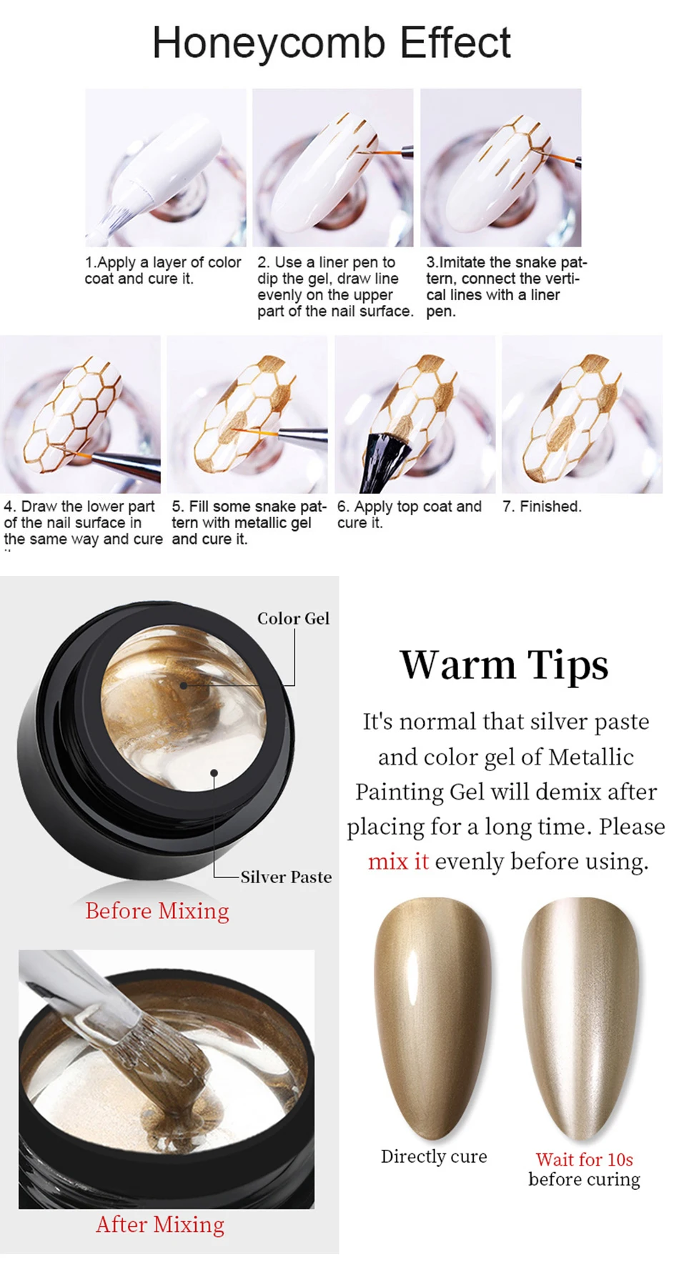 BORN PRETTY 5ML Gold Metallic Gel Polish Sliver Mirror Effect French Design Line Flower Drawing Gel UV Soak Off Varnish Manicure