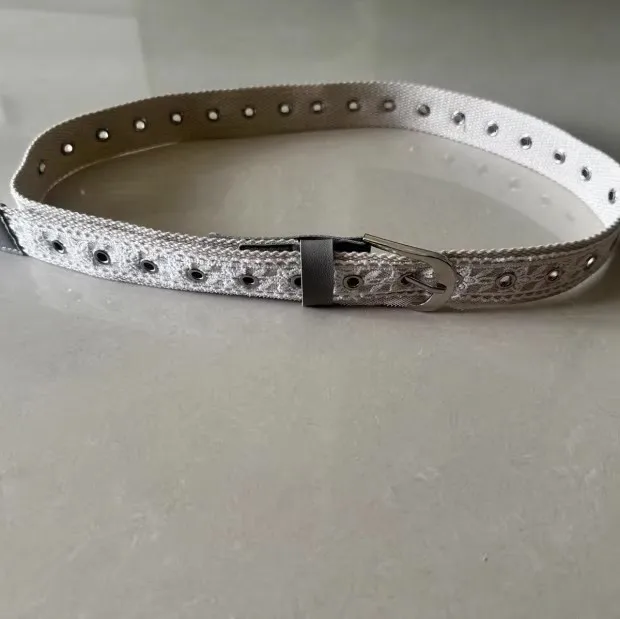 Vintage Lace Canvas Belt for Women Fashionable Metal Buckle Decorative Waistband Retro Jean Accessory Korean Trendy Design 110cm