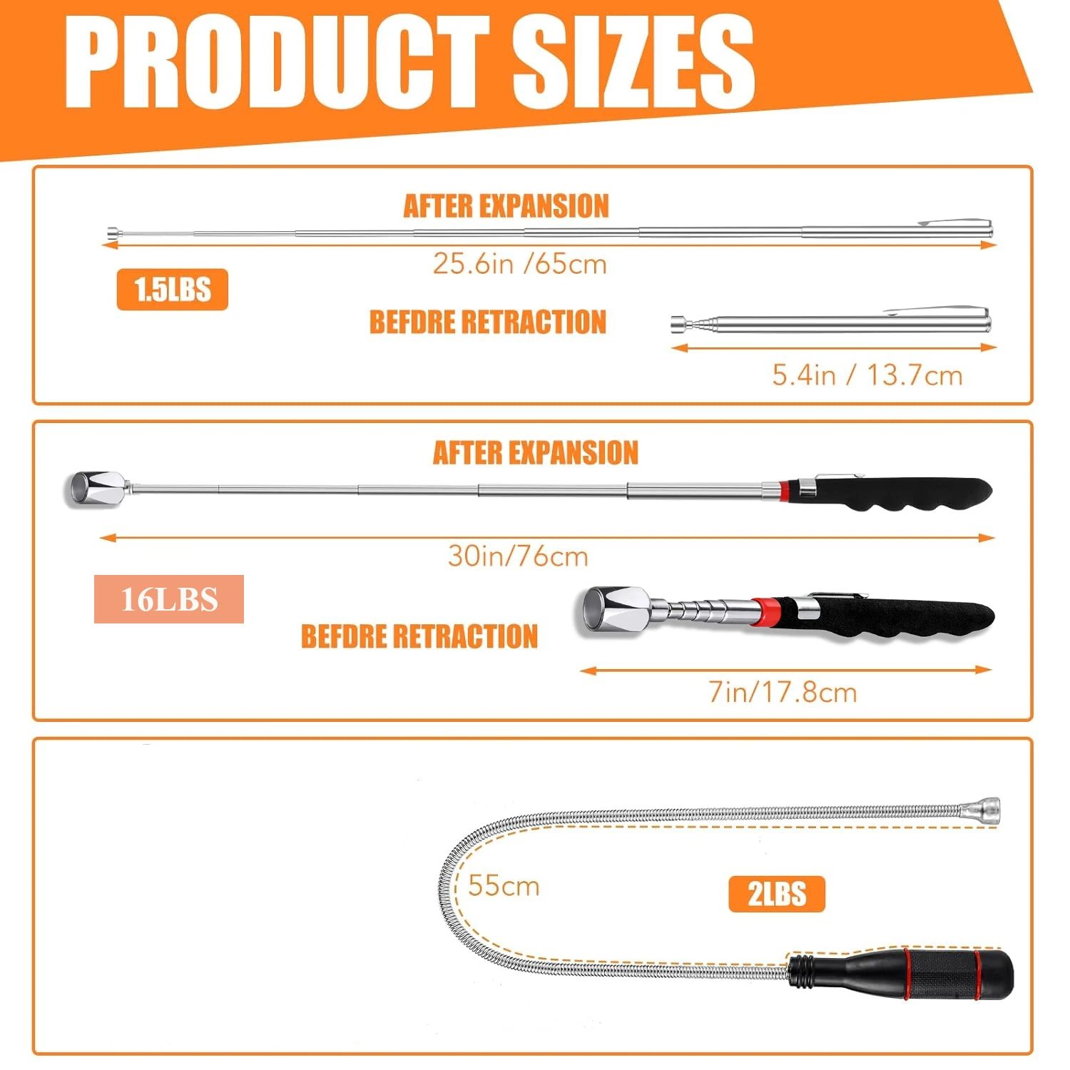 Telescoping Magnetic Pickup Tool Telescopic Strong Magnet Sticks Non-Slip Long Extendable Magnet Pickup Tools Nail Picker Upper