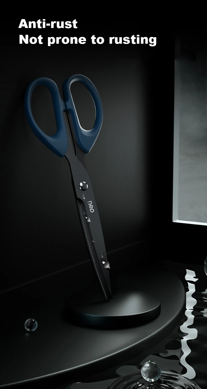 Deli Black Blade Scissors Stationery 180mm 7 Inch Stainless Steel Anti-Rust Sharp Office Home School Craft Cutting Tool