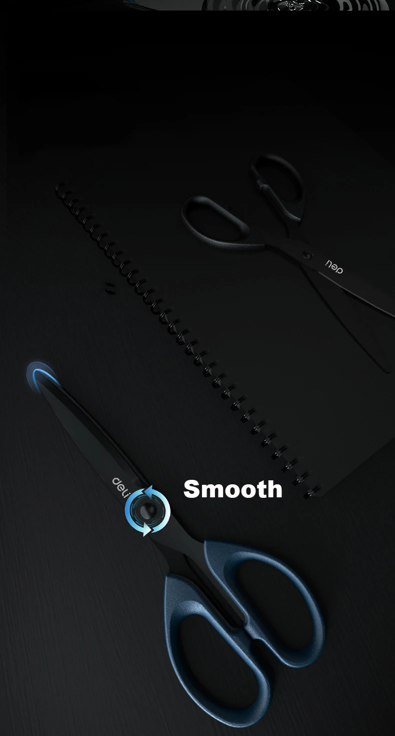 Deli Black Blade Scissors Stationery 180mm 7 Inch Stainless Steel Anti-Rust Sharp Office Home School Craft Cutting Tool