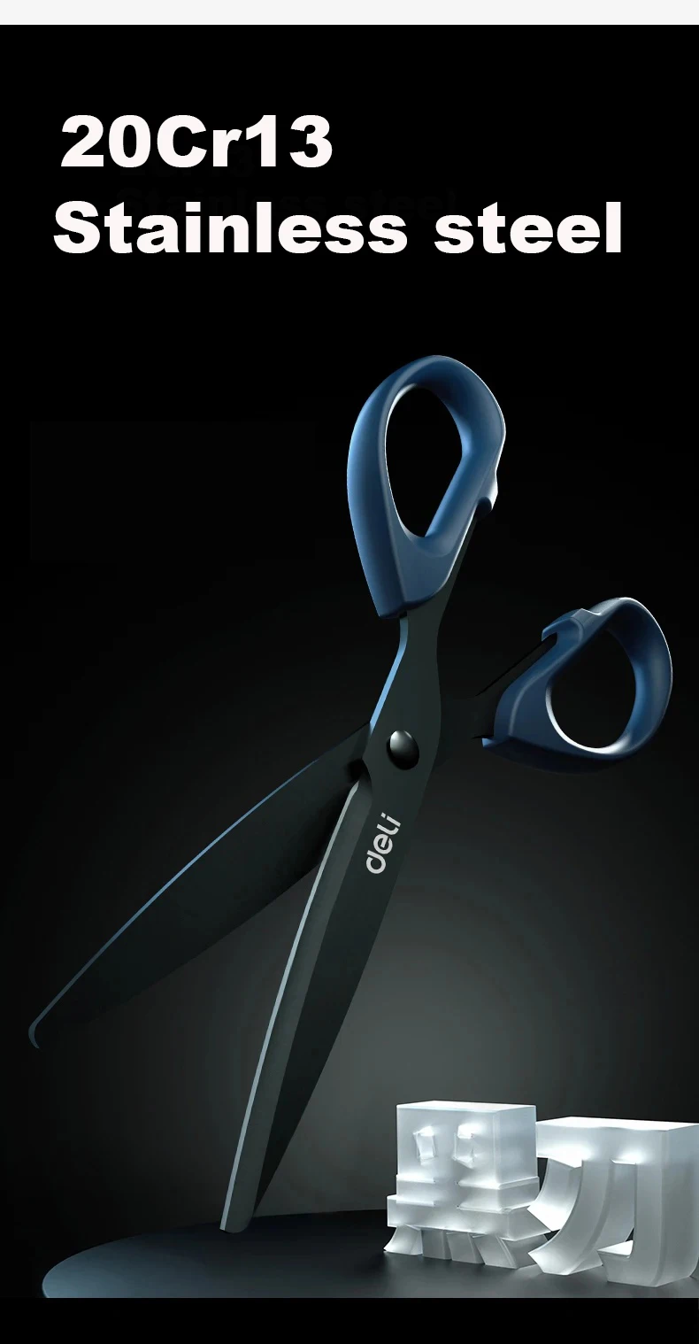 Deli Black Blade Scissors Stationery 180mm 7 Inch Stainless Steel Anti-Rust Sharp Office Home School Craft Cutting Tool