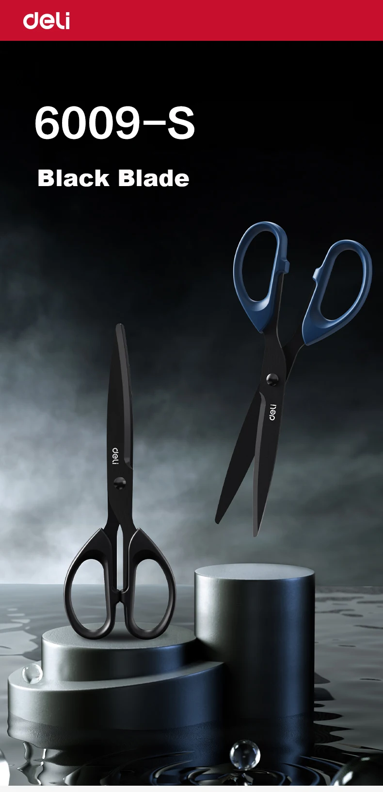 Deli Black Blade Scissors Stationery 180mm 7 Inch Stainless Steel Anti-Rust Sharp Office Home School Craft Cutting Tool