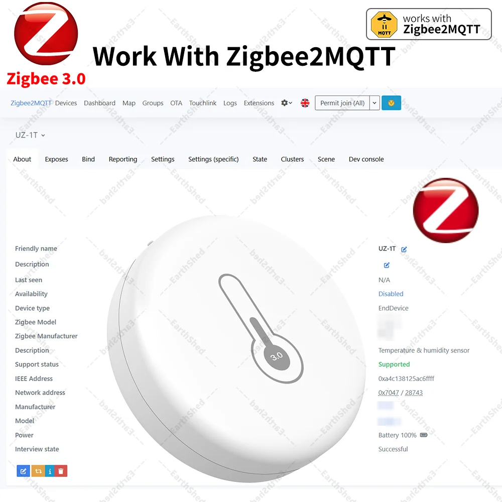 Zigbee Temperature Humidity Sensor Standard Zigbee 3.0 Hub Required Work with Home Assistant Yandex Alexa ZHA Zigbee2MQTT