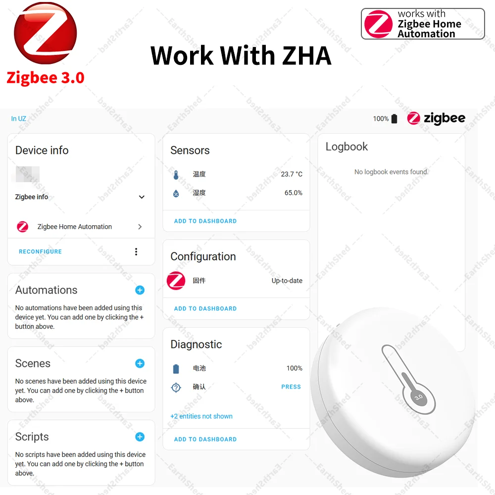 Zigbee Temperature Humidity Sensor Standard Zigbee 3.0 Hub Required Work with Home Assistant Yandex Alexa ZHA Zigbee2MQTT
