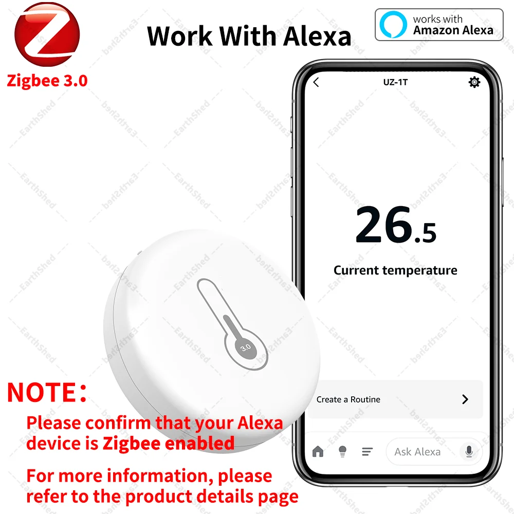 Zigbee Temperature Humidity Sensor Standard Zigbee 3.0 Hub Required Work with Home Assistant Yandex Alexa ZHA Zigbee2MQTT