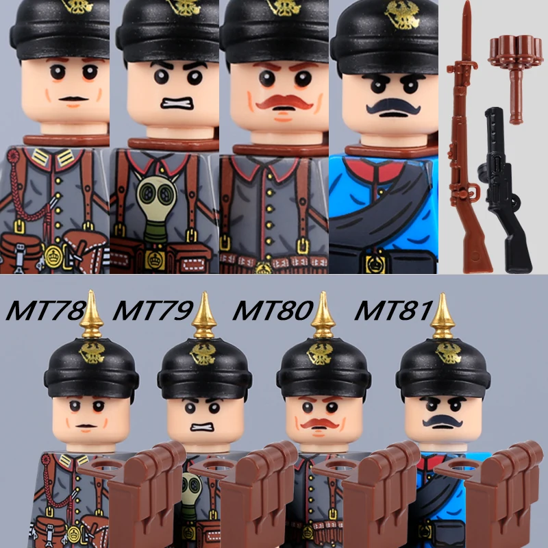 MOC Military Series WW1 Prussian British Soldier Figures Building Blocks Army Infantry Warrior Backpack Accessories Bricks Toys