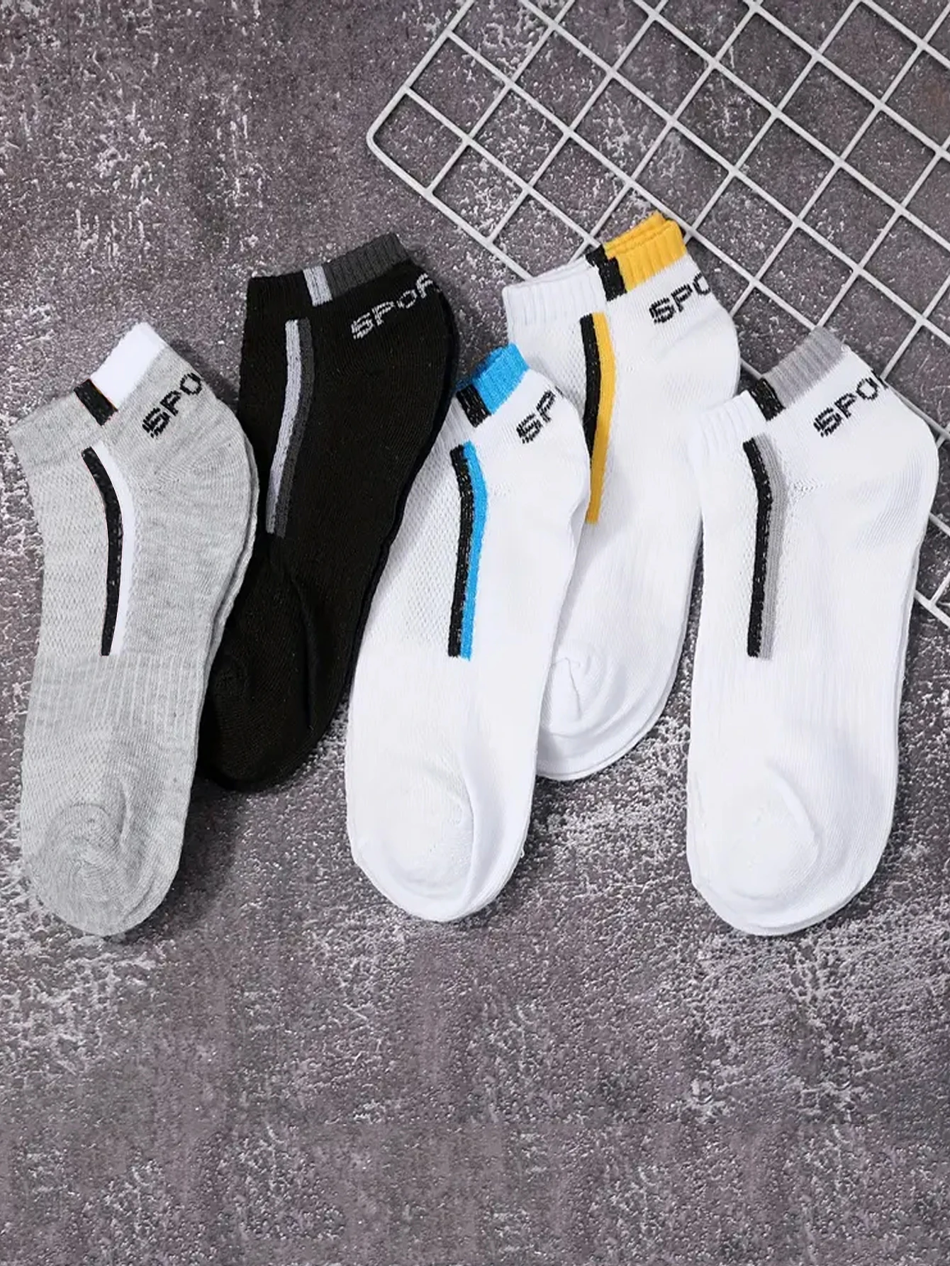 30Pairs Men's Color-block Mesh Breathable Ankle Socks Absorb Sweat Casual Sports Short Socks for Men