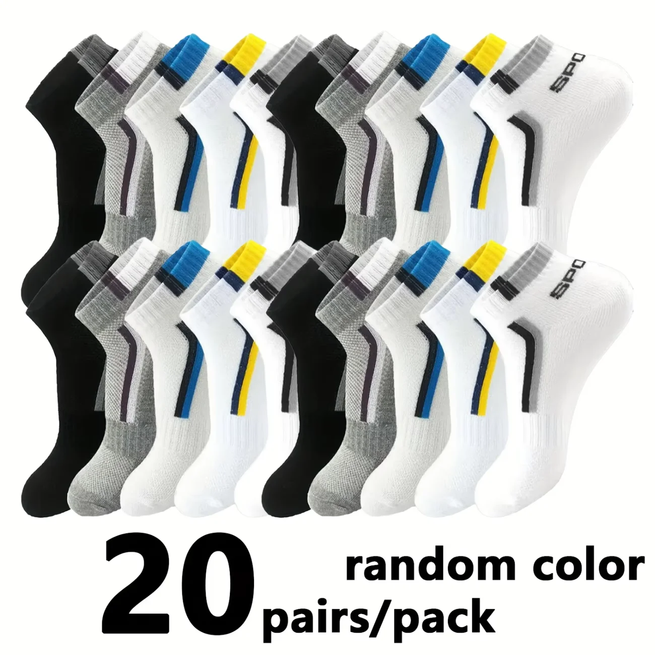 30Pairs Men's Color-block Mesh Breathable Ankle Socks Absorb Sweat Casual Sports Short Socks for Men