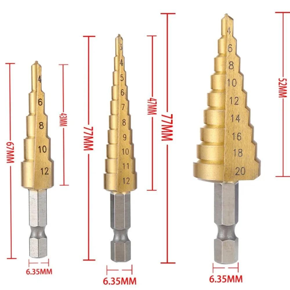 3-13/35mm 4-12/20/32mm Titanium Plated Hex Handle Step Drill Multi Functional Pagoda Drill Irregular Drill Bit Drilling Tool