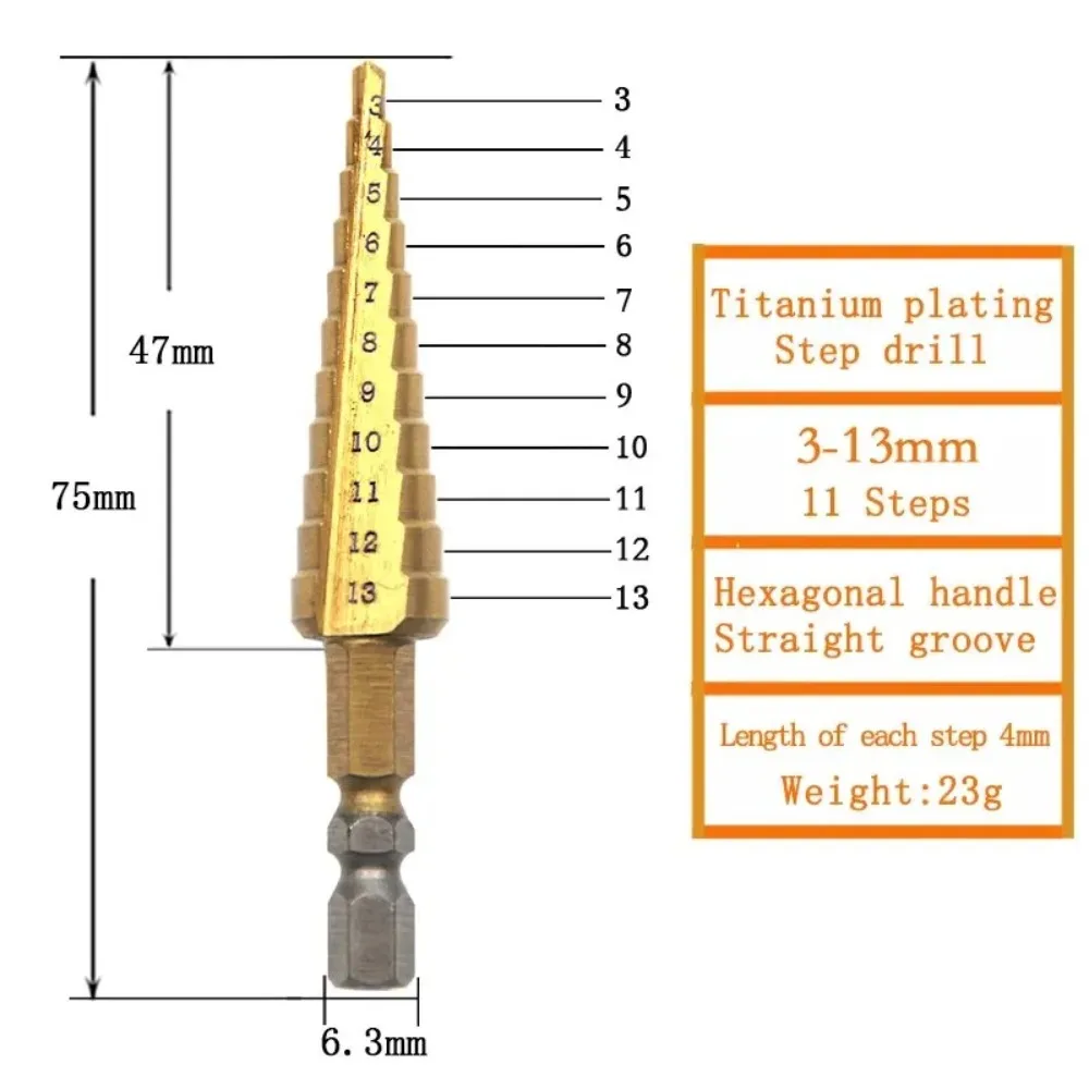 3-13/35mm 4-12/20/32mm Titanium Plated Hex Handle Step Drill Multi Functional Pagoda Drill Irregular Drill Bit Drilling Tool