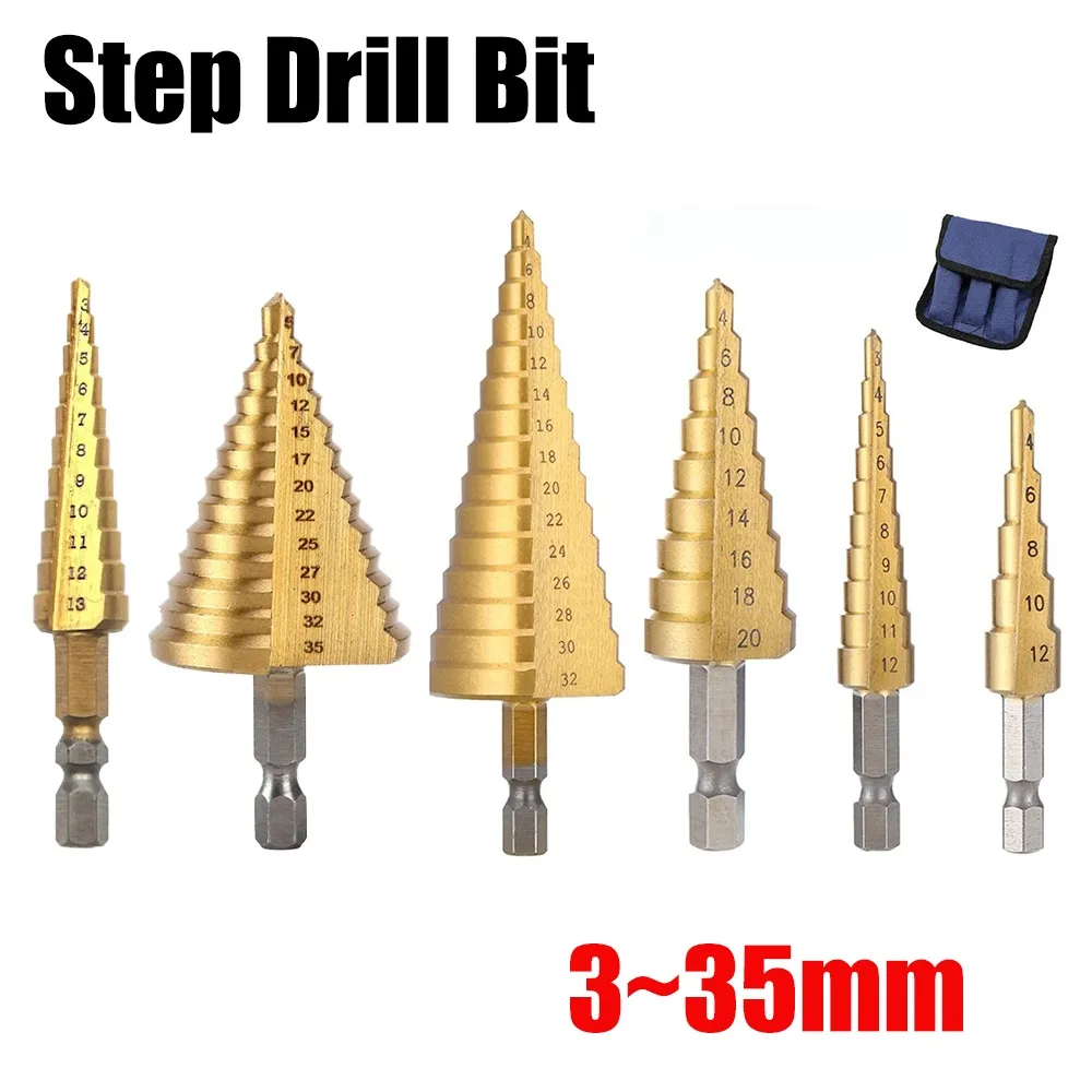 3-13/35mm 4-12/20/32mm Titanium Plated Hex Handle Step Drill Multi Functional Pagoda Drill Irregular Drill Bit Drilling Tool