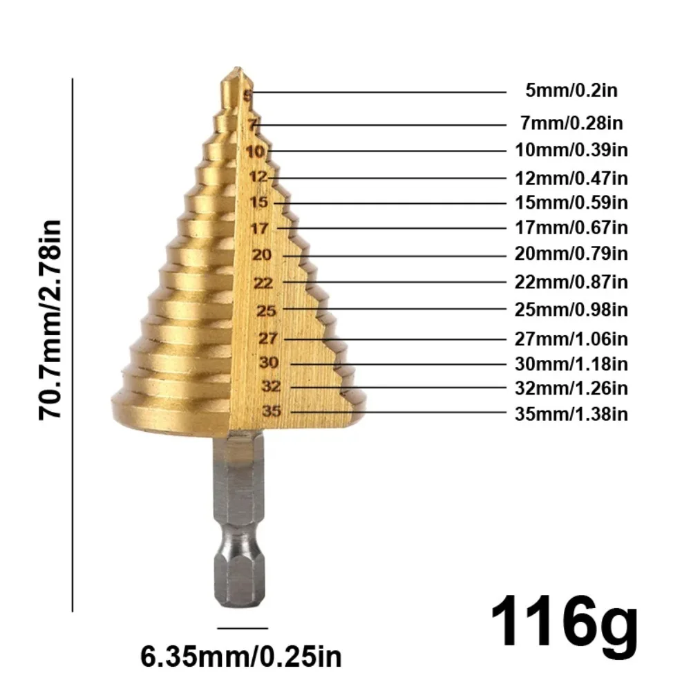 3-13/35mm 4-12/20/32mm Titanium Plated Hex Handle Step Drill Multi Functional Pagoda Drill Irregular Drill Bit Drilling Tool