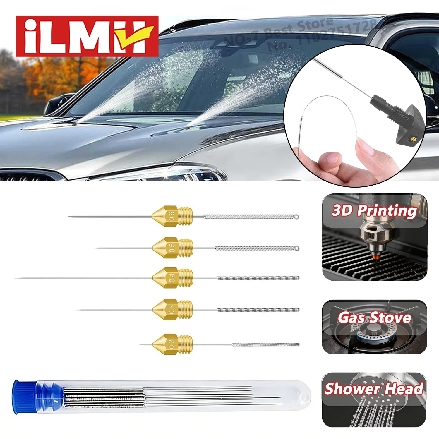 iLMH Car Windscreen Jet Nozzle Washer Tool Stainless Steel Wiper Nozzle Cleaning Kit For 3D Printer Jet, Gas Stoves, Shower Head