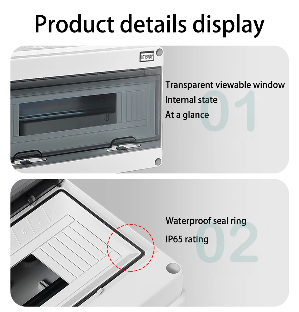 IP65 Waterproof Distribution Box 2/3/5/8/12/15/18/24WAY ABS Plastic Electrical Enclosure HT Series Junction Box