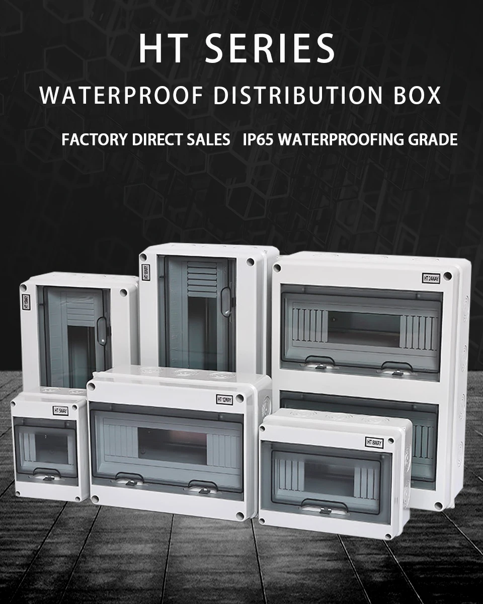 IP65 Waterproof Distribution Box 2/3/5/8/12/15/18/24WAY ABS Plastic Electrical Enclosure HT Series Junction Box