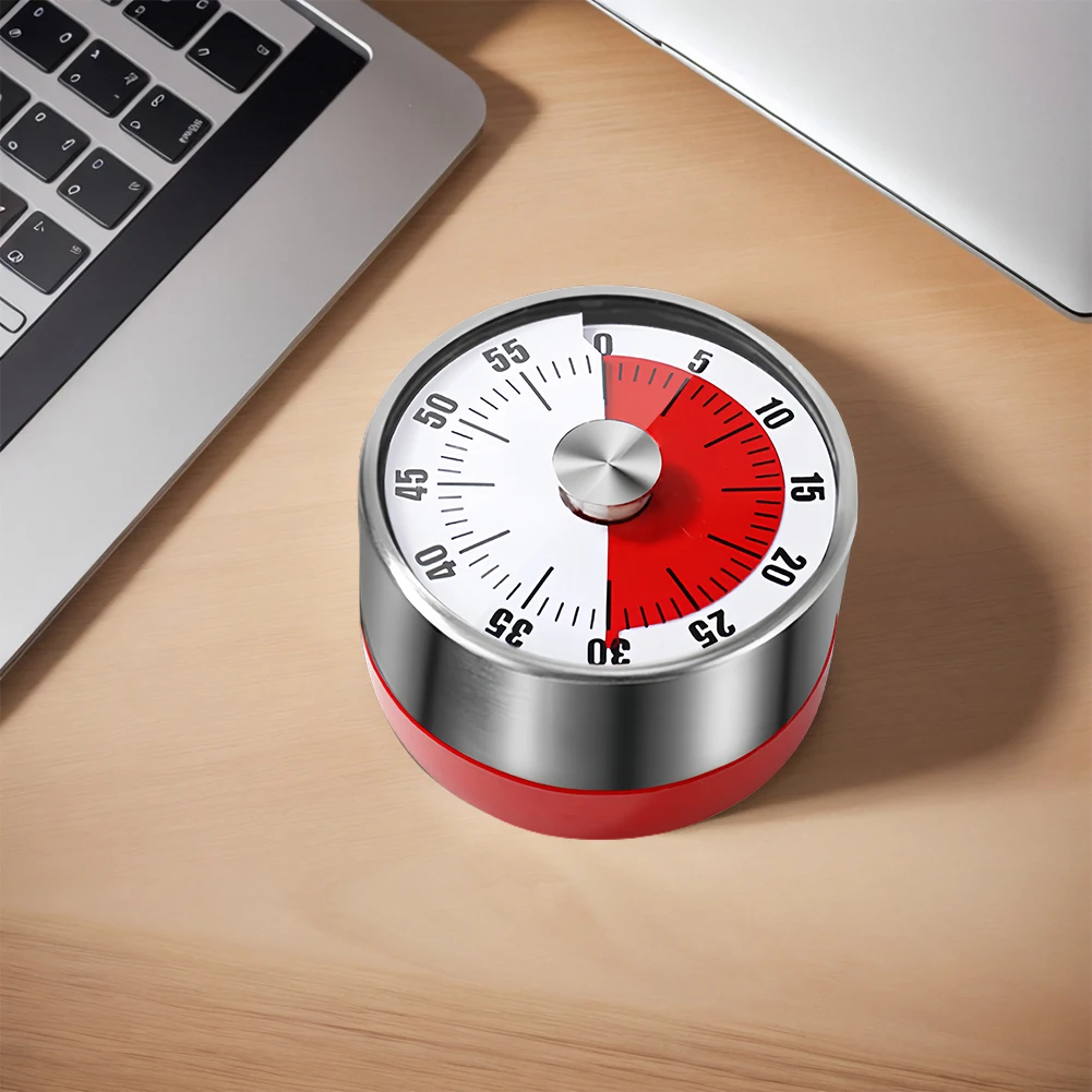 Stainless Steel Mechanical Kitchen Timer 60-Minute Countdown Magnetic Alarm Reminder for Cooking & Student Study