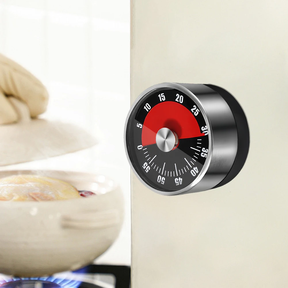 Stainless Steel Mechanical Kitchen Timer 60-Minute Countdown Magnetic Alarm Reminder for Cooking & Student Study