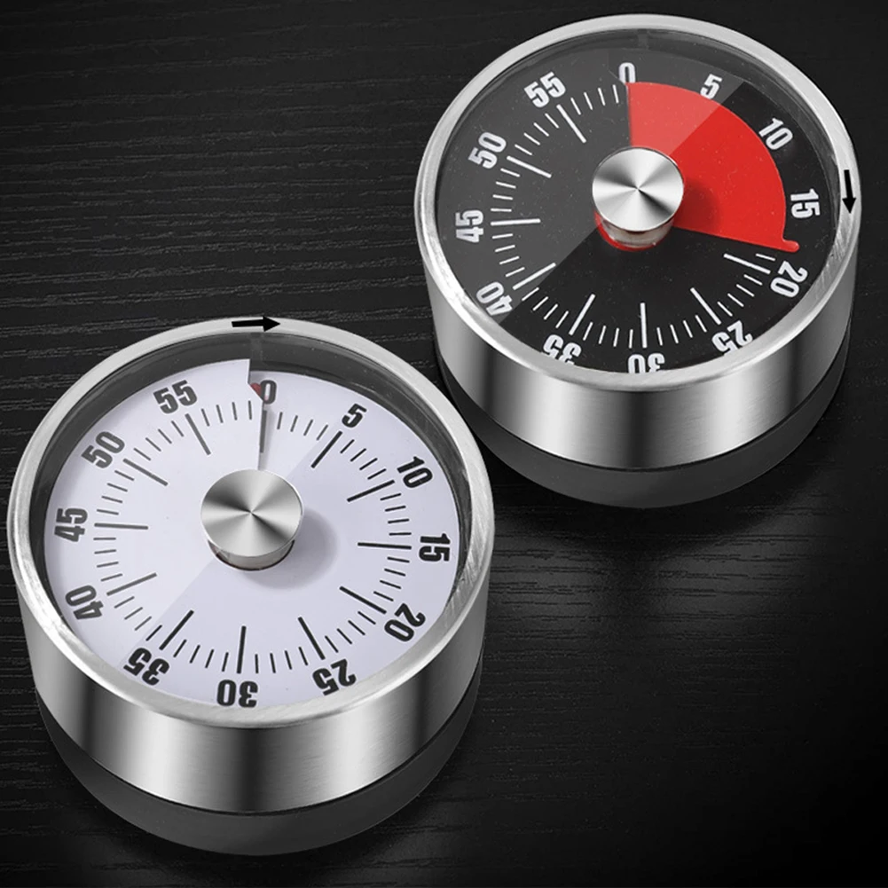 Stainless Steel Mechanical Kitchen Timer 60-Minute Countdown Magnetic Alarm Reminder for Cooking & Student Study