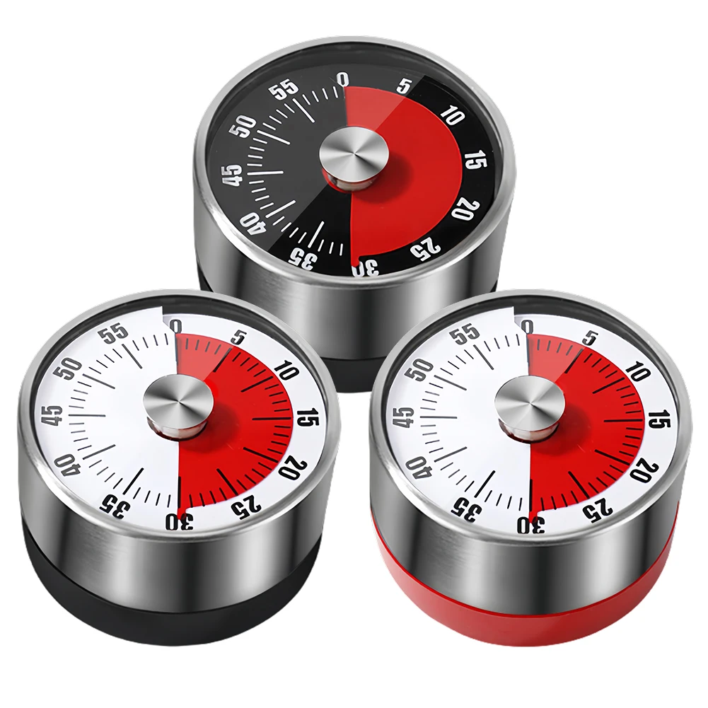 Stainless Steel Mechanical Kitchen Timer 60-Minute Countdown Magnetic Alarm Reminder for Cooking & Student Study