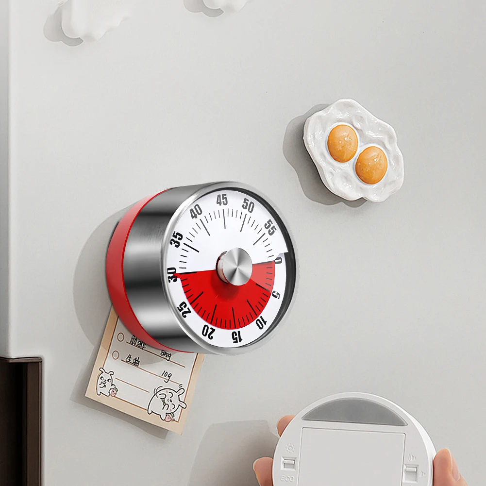 Stainless Steel Mechanical Kitchen Timer 60-Minute Countdown Magnetic Alarm Reminder for Cooking & Student Study