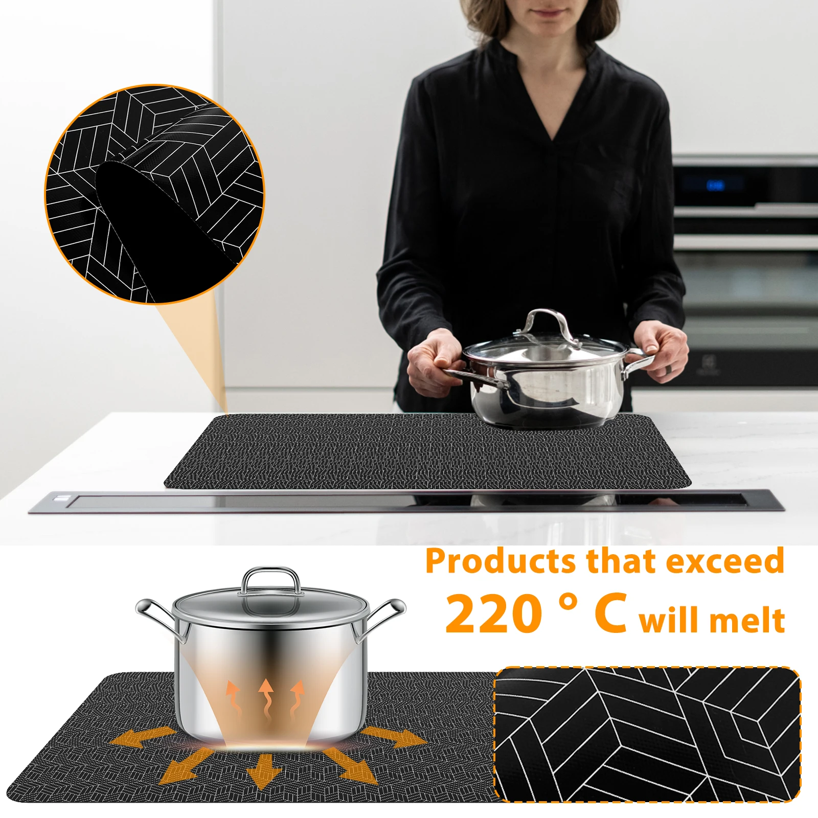 Induction Cooktop Mat Silicone Anti-Scratch Induction CooktopResistant Non-Slip Kitchen Counter Protect Mat Protector Mat Heat