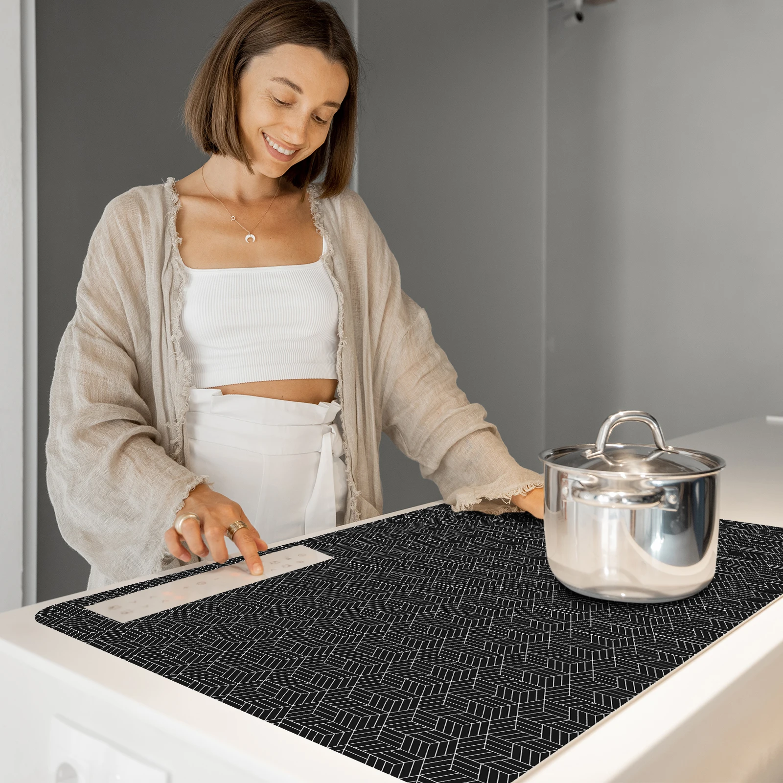 Induction Cooktop Mat Silicone Anti-Scratch Induction CooktopResistant Non-Slip Kitchen Counter Protect Mat Protector Mat Heat
