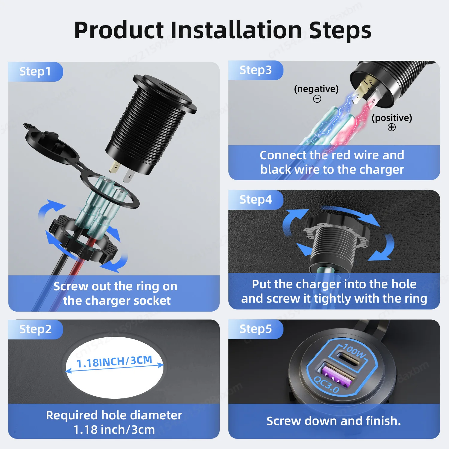 118W Aluminum 12V USB C Laptop Outlet PD 100W Port & QC3.0 18W Car Charger Socket Fast Charging for RV MarineTruck Boat Golf