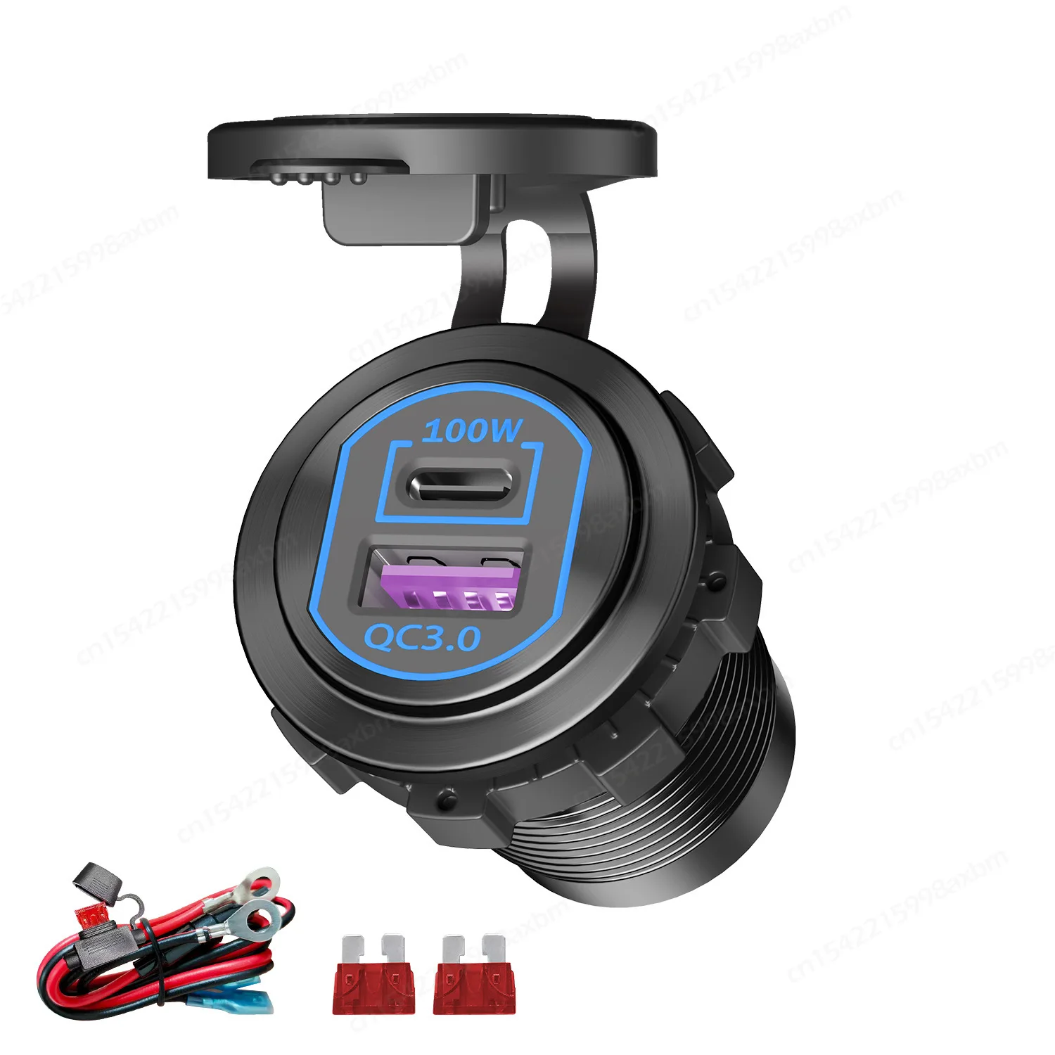 118W Aluminum 12V USB C Laptop Outlet PD 100W Port & QC3.0 18W Car Charger Socket Fast Charging for RV MarineTruck Boat Golf