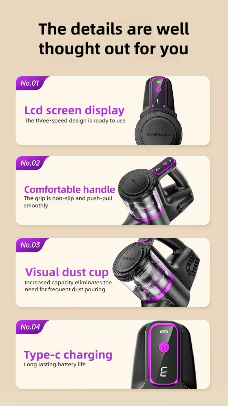TINSOL 35000PA Wireless Vacuum Cleaner Home Vacuum Cleaner with Vacuuming and Mopping Integrated Handheld Smart Appliance