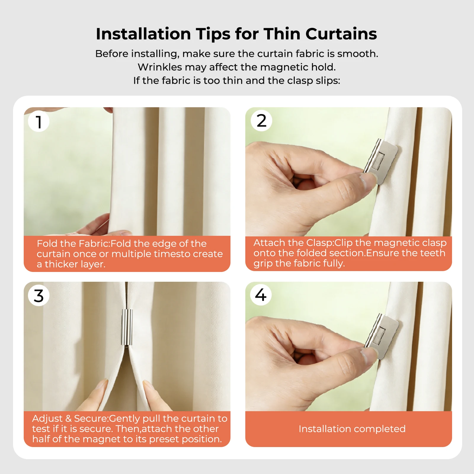 Magnetic Curtain Clips, Drill-Free Fasteners. Powerful Magnetic Hold Design. Suitable for Living Room and Bedroom Curtains
