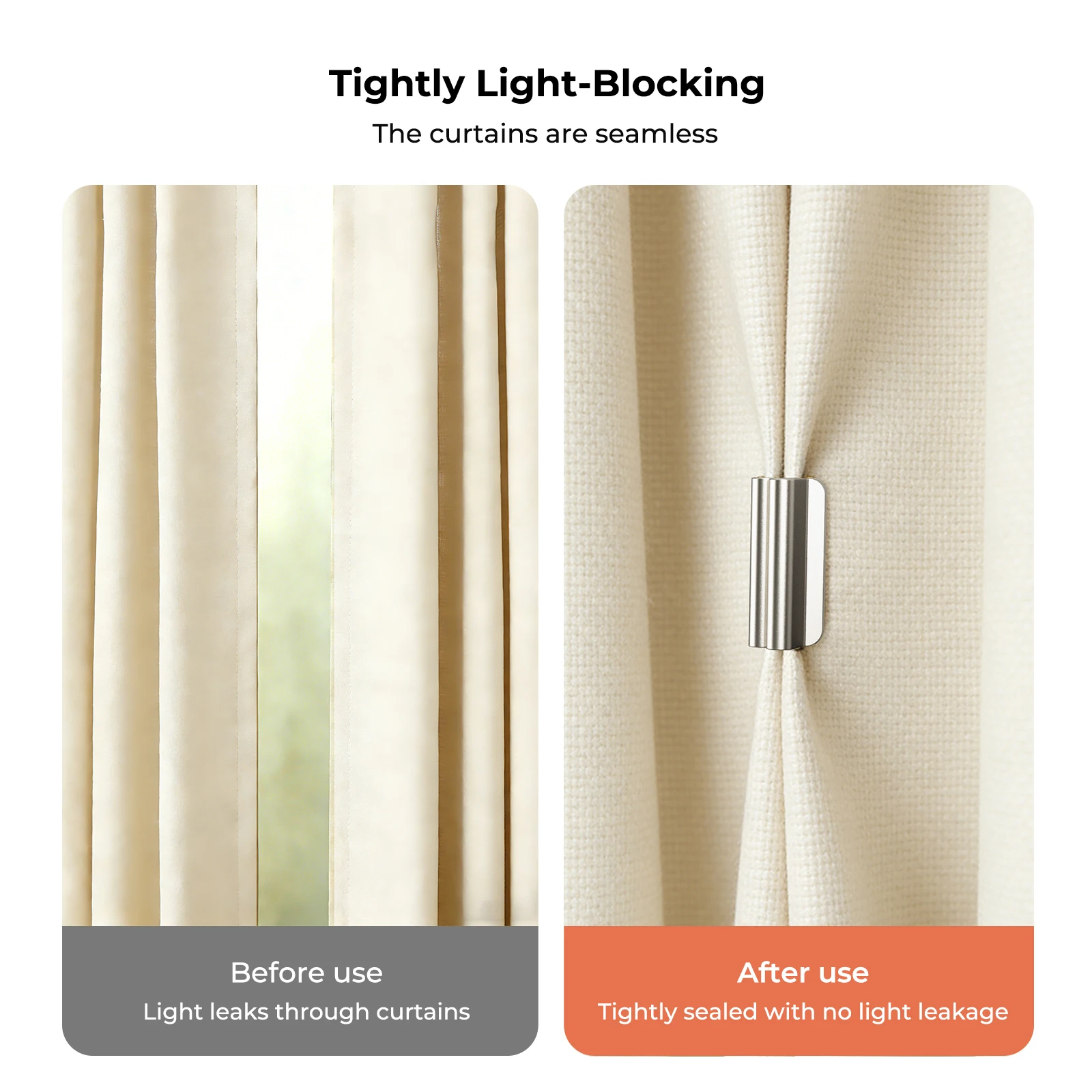 Magnetic Curtain Clips, Drill-Free Fasteners. Powerful Magnetic Hold Design. Suitable for Living Room and Bedroom Curtains